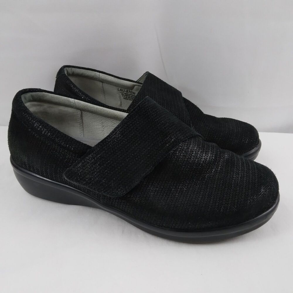 Alegría Lauryn Comfort Shoes Black Leather Work Clogs Adjustable Strap Women 38W